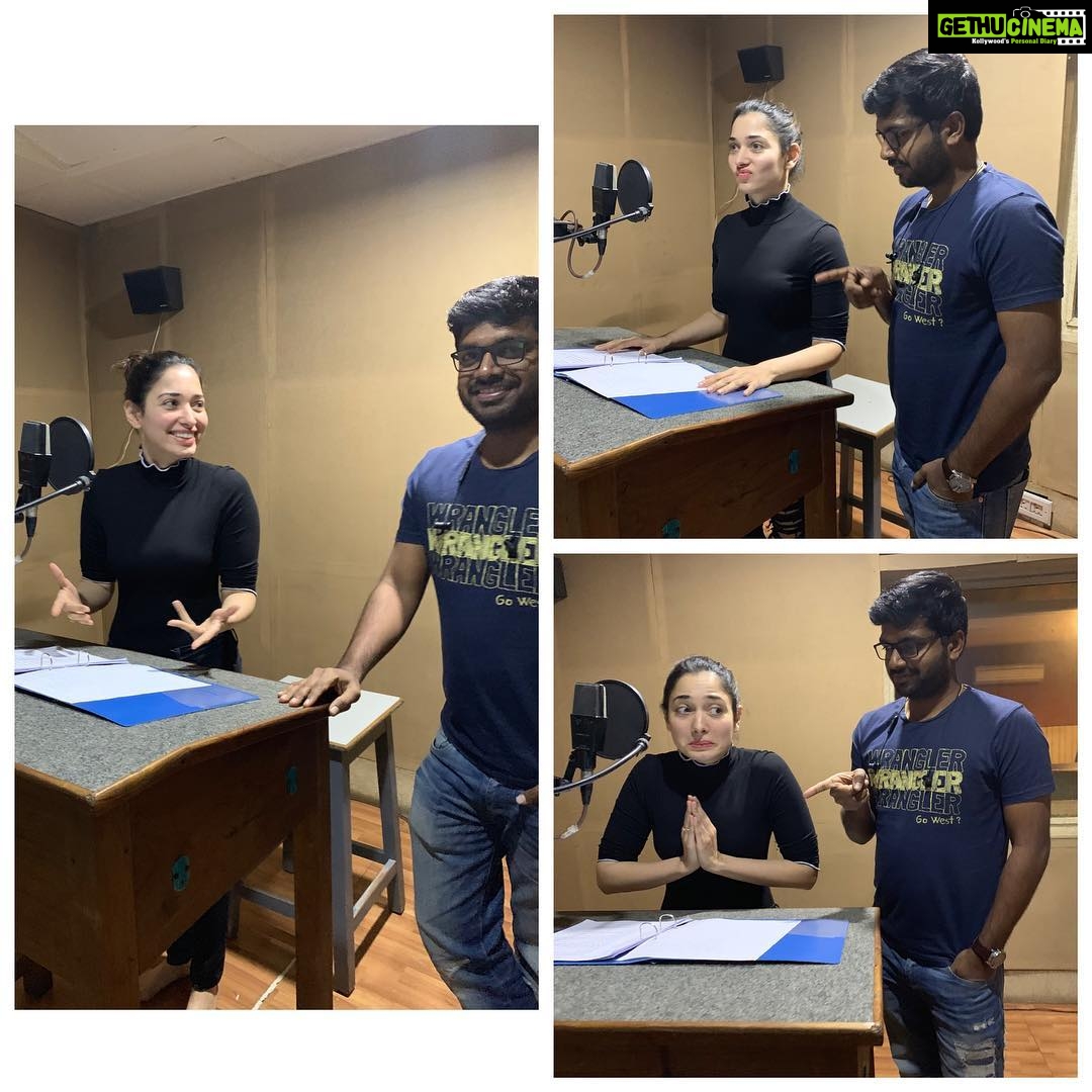 Tamannaah Instagram - That’s what Fun and Frustration looks like , with the super cool @anilravipudi #F2 #dubbing #workmode #telugu #telugucinema Hyderabad