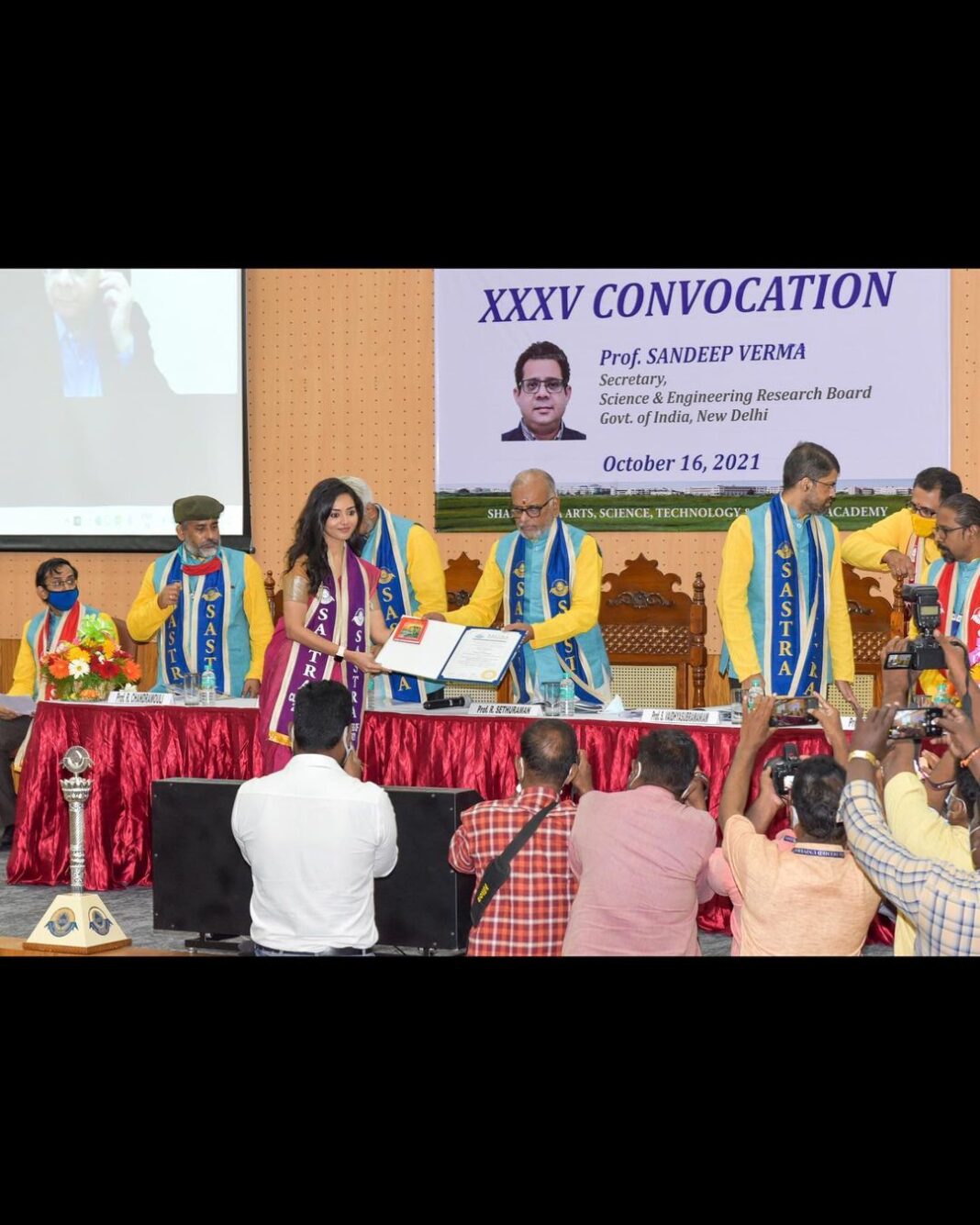 Vidhya Instagram - An emotional convocation ceremony and celebration: Holding a Doctorate degree in Stem cell biology (specialized in Ocular Stem cells) - An emotional journey of years of hard work, patience, perseverance and determination. I thank my Gurus, my Guide, Co-guide, Scientists, Clinicians and all who have guided and supported me throughout the journey in making my dream come true. I thank Sankara Nethralaya Eye hospital, Sastra University and all my dear friends and colleagues. Being an actor and a scientist simultaneously was extremely challenging, but at the end of the day, having a doctorate degree is worth all the pain, hard work, sacrifices and sleepless nights. While sharing these pics, i would like to inform my friends and well wishers that i have been offered a post-doc Scientist position in the US and will be moving next year. Seeking all your blessings and wishes as always. I'm forever grateful for all your love and support🙏 #vidyapradeep
