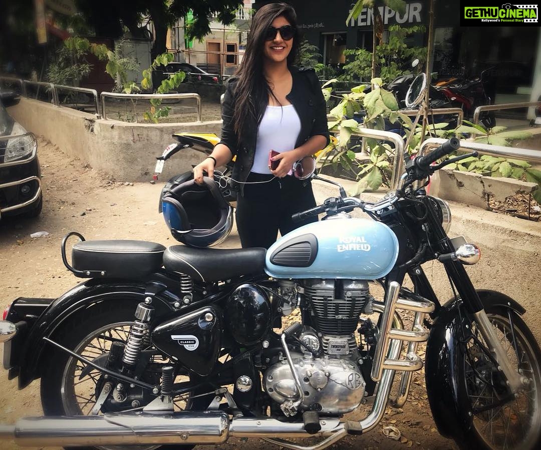 Yaashika Aanand Instagram - With my baby ❤️ #royalenfield #workhardplayhard #riderforlife