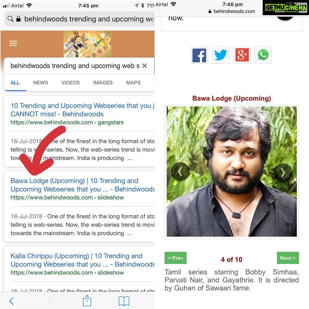 Yuthan Balaji Instagram - Fourth most expected series is #BawaLodge π So happy to see this πππ» Thanks for the love and support people β€οΈπ @primevideoin @dreamwarriorpictures @kaaliactor @paro_nair @gayathrieshankar @guhan_senniappan @prabhu_sr @a.r.bala_aruvi_subash @sharathravi_ @behindwoodsofficial #BobbySimha #KaaliVenkat #ParvatiiNair #GayathrieShankar #kYuthanBalaji #DreamWarriorPictures #Amazon #Prime #AmazonPrime #YuthanBalaji #Yuthan #Kollywood #Tollywood #Bollywood #TamilCinema