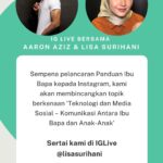 Aaron Aziz Instagram – Technologi dan Mass media sudah berjaya ‘berkomunisasi’ dgn anak anak kita. Dgn pelbagai apps, social media platforms and games. Jadi sebagai Bapa & Ibu kami harus meningkat usaha juga utk berkomunikasi dgn anak anak utk elak dari kesan negatif di Dunia alam maya. 

Malam Esok bersama saya dan @lisasurihani pada jam 9pm See u! #RealTalk 
#InstagramParentsGuide 
#panduanibubapainstagram