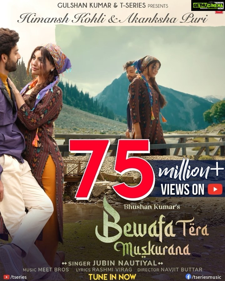 Akanksha Puri Instagram - We are overjoyed with 75M views on YouTube for #BewafaTeraMuskurana. Keep listening and tune in now. #tseries @tseries.official #BhushanKumar @kohlihimansh @akanksha8000 @jubin_nautiyal @meetbrosofficial @therashmivirag @navjitbuttar @bharatgoelmusic @rajchanana