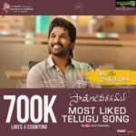 Allu Arjun Instagram - THE MOST LIKED TELUGU SONG . Thank you all for all the love . #samajavaragamana #alavaikunthapuramulo
