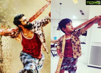 Allu Arjun Instagram - Rangamma mangamma em pillodu! Hard Core Charan Mama Fan . Chewing my head everyday to play #rangasthalam songs . Yenta sakka gunaav Bey 😘