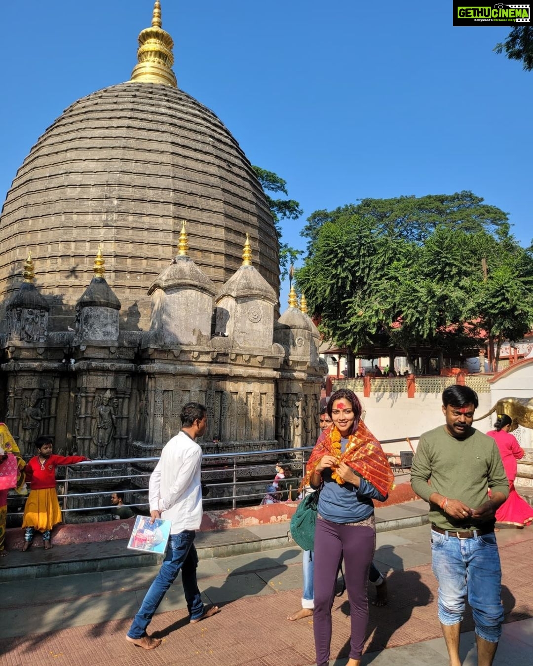 Amala Paul Instagram - Scrapbooking my trip to Assam: Just basking in the glory of Shakti ~ The divine feminine power. 💮 The Kamhakya Devi temple rests atop the Neelachal Hill at Guwahati. The temple was built to honor the bleeding Mother Goddess Kamhakya Devi. According to the Kalika Purana, Kamakhya Temple denotes the spot where Sati's Yoni fell after Shiva tandav. The temple celebrates the 'shakti' within every woman. For someone who deeply believes in the lessons of the soul, visiting this temple was more than a mere mortal experience. I truly experienced the power within, the power is not to be mistaken with extreme aggression; a true sense of calmness and a stoic silence within me defines power for me. I gave myself to the mother and came back with the child inside me intact. 💟 #traveldiaries #soulfood #soultales #moonchildmusings #grateful #shakti