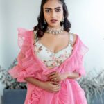 Amala Paul Instagram - ▪️▫️ I can't stop crushing over this gorgeous ruffle lehengha. Perfect lehengha for the wild feminine to rock her best friend's engagement. @rachel_maaney 💍 @rubenbijy 💞💃🏼🌸 Two thumbs up to my very talented buddy @chaitanyarao_official for creating such stunning designs and reinventing the vibe. 💗💗 📷 ~ @ajishpremphotography Outfit ~ @chaitanyarao_official Styling ~ @asaniya_nazrin Mua ~@__ektha_bridesofficial Jewellery ~ @sangeetha916gold . . . ✨