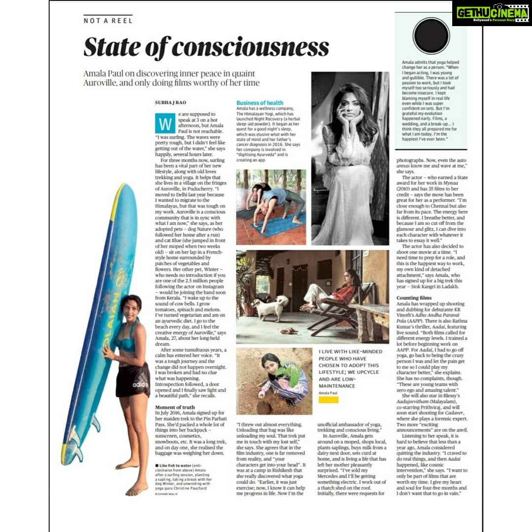 Amala Paul Instagram - The lovely Subha has managed to pen down my lifestyle, for her story in The Hindu, while staying true to the essence of who I truly am! It's a lovely reminder of how kind life has been to me. ❤️ . . #goodmorningfam #sendinglove #greatvibes