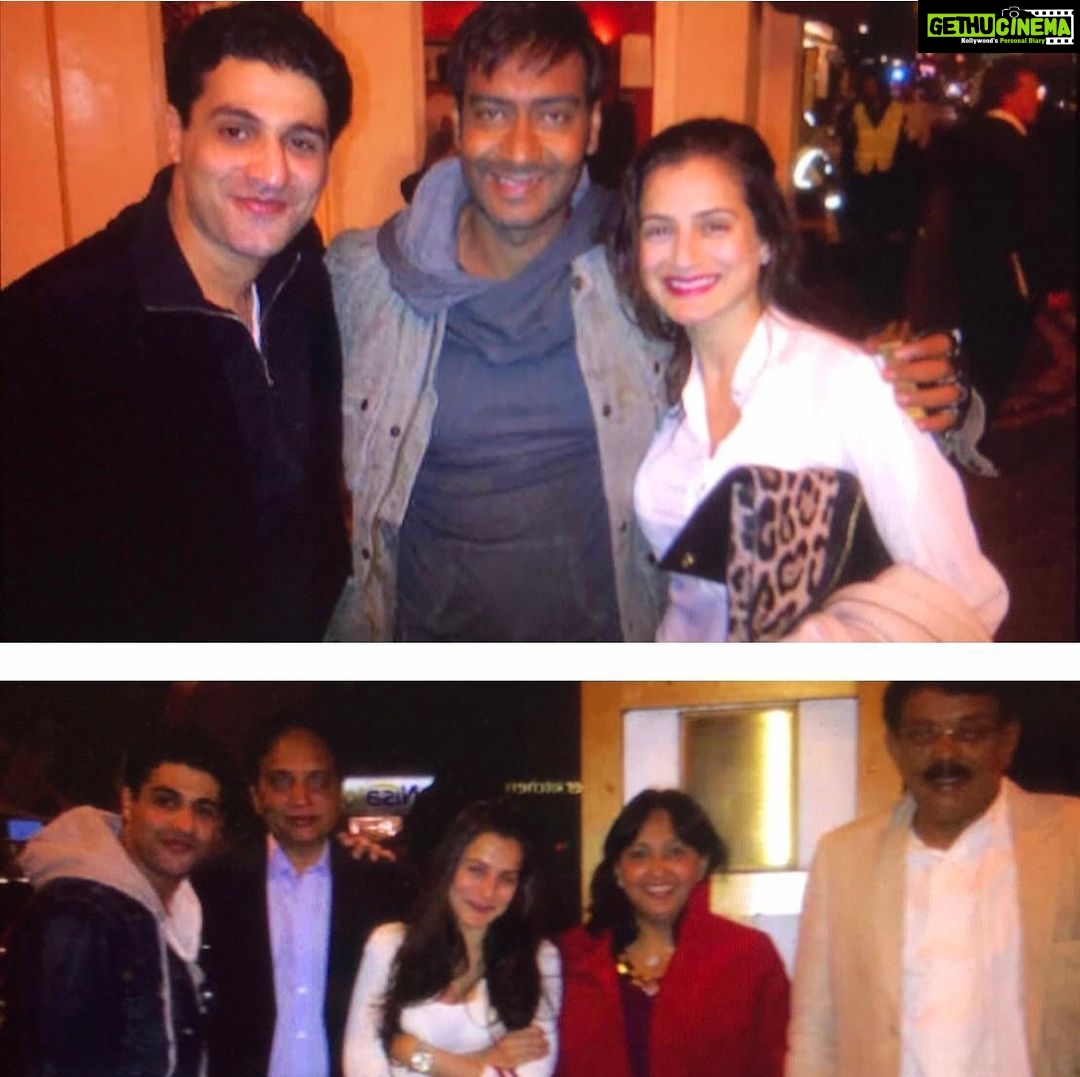 Ameesha Patel Instagram - Came across a lovely unseen image today of 1 of London trips during which I spent a lovely evening with producer Mr Ratan Jain from Venus, who is like family and I loved my work xperience with him in films HUMRAAZ,ELAAN n AAP KI KHATIR n with darling @csanchita n my best friend n business partner @kuunalgoomer n my costar dashing handsome @ajaydevgn ..lovely london night 💖💖