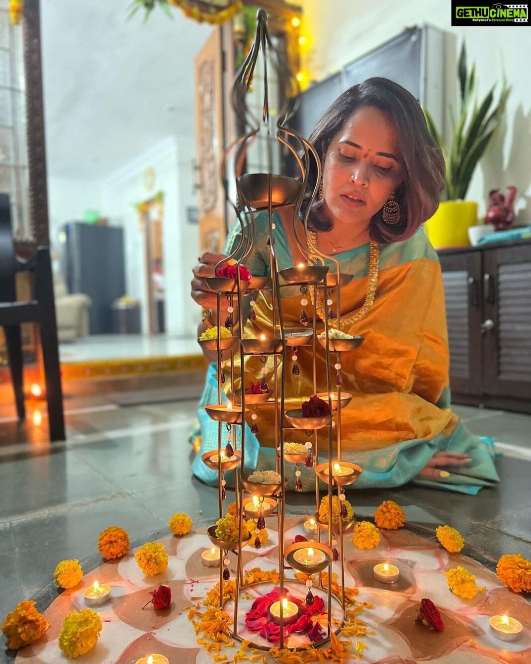 Anasuya Bharadwaj Instagram - Diwali 🪔2021 !! Wishing you a Bright and a Safe Diwali 🪔 from mine to yours!! 💫❤️🧿🙏🏻