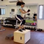 Andrea Jeremiah Instagram - Overcoming the box challenge step by step ! @thetraininglab.in Box jumps are easy for most people, but tough for me, I have a mental block, cos of a past accident. So doing this was more about overcoming my fear than the actual exercise. After all, isn’t that what life is all about ?! 🙂