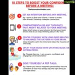 Anjali Lavania Instagram - 10 Easy Steps to Boost Your Confidence Before a Meeting: When we meet people, there is a silent exchange of energy that takes place - Our body language, the way we walk, dress and carry ourselves will always speak louder than words! Practice Makes Us More Confident: Before going to important social events - Most good conversationalists practice a quick prep routine to help them boost their self-confidence. Please note, the preparation needed is super easy to follow and can even be implemented in the car, on your way to the meeting/event. 10 Easy Steps to Boost Your Confidence Before a Meeting: 1, Set an intention before any meeting - Think of the reason, why are you going to this meeting? Is it for Enjoyment? To find new clients? To develop a deeper connection? Focusing on your intention - gives you a deeper purpose while speaking to someone. This sense of purpose is then felt in your aura and you will be seen as someone who seems more confident and self-assured. Note: Whatever your intention may be - Meaningful conversations is the best way to achieve your goal. Whether it’s work or play - people prefer interacting with people who are good at building rapport. 2, Compartmentalize any unproductive or stressful thoughts that aren’t related to your current meeting. Compartmentalize it - By making brief notes about whatever is bothering you on your phone. So that your brain knows that it can stop thinking about it for now. Writing it down on your phone is akin to a do list - which tells the brain to stop worrying for now - as it can refocus on finding solutions whenever you’re done with your meeting. 3, Center yourself with deep breaths. Long, slow, deep breath maximizes the amount of oxygen that flows to the lungs and brain. Deep breaths stop any feeling of anxiousness AKA ‘The fight or flight’ response by calming the mind and relaxing the muscles of the body. 4, Boost your mood with uplifting music or repeat affirmations like; “People like me - I am a warm, confident and engaging conversationalist.” Read the full post: https://www.theascensionhealer.com/post/how-to-build-rapport-with-meaningful-conversations