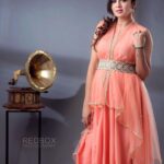 Anjana Rangan Instagram - Peach drape dress from @huesbyanjanaandjeeva Photography : @redboxphotography MUA : @kalaiartistry Hair: @akila_hairstylist