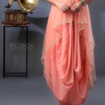 Anjana Rangan Instagram - Peach drape dress from @huesbyanjanaandjeeva Photography : @redboxphotography MUA : @kalaiartistry Hair: @akila_hairstylist