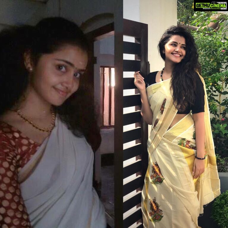Anupama Parameswaran Instagram - A younger version of me🙈 draping moms sarees without her permission was my fav hobby those days😝saree love ♥️ PC @parameswaranerekkath (both) Missing my old house 🏠♥️