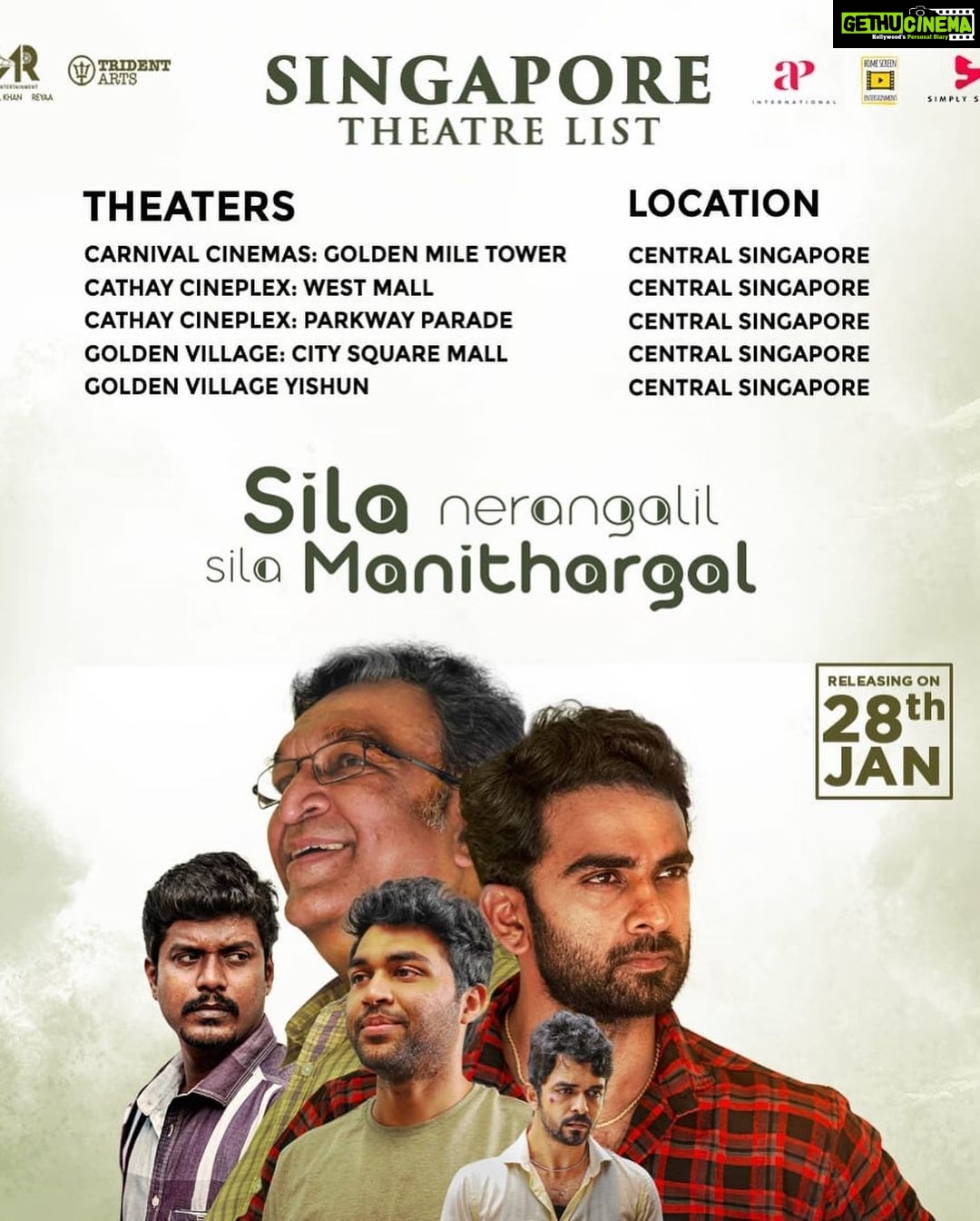 Ashok Selvan Instagram - UAE/GCC, Malaysia , Singapore and SriLanka theatre list. Extensive release by @apinternationalfilms :) Please watch the movie in theatres, you will love it. #SilaNerangalilSilaManidhargal