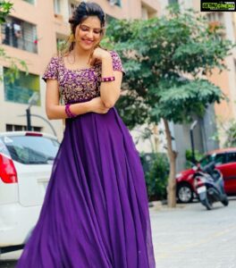 Athulya Ravi Instagram - Wishing you all a very happy Ugadi. Health , wealth and prosperity always !! Ugadi Subakankshalu ! #ugadi #ugadifestival 
Love this purple embroidery dress from @elegant_threads_by_salma ❤️❤️