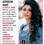 Athulya Ravi Instagram - This is really special for me 😍Thank you @chennaitimestoi 🙏 no words to explain my happiness 😍 Among these big ladies I m holding 8th position in all of your heart is big thing for me 🙏 Thank you so much my sweethearts for voting for me and supporting me always whatever happens ❤️❤️ love you so much 😍