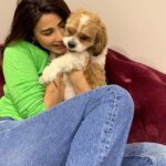Daisy Shah Instagram - Newest staff member on set today Job Assigned: Provide kisses n cuddles! 🐶😘❤️ . . . #livelovelaugh #dogmom #theoshahofficial #daisyshah