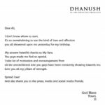 Dhanush Instagram – A note of thanks 🙏
