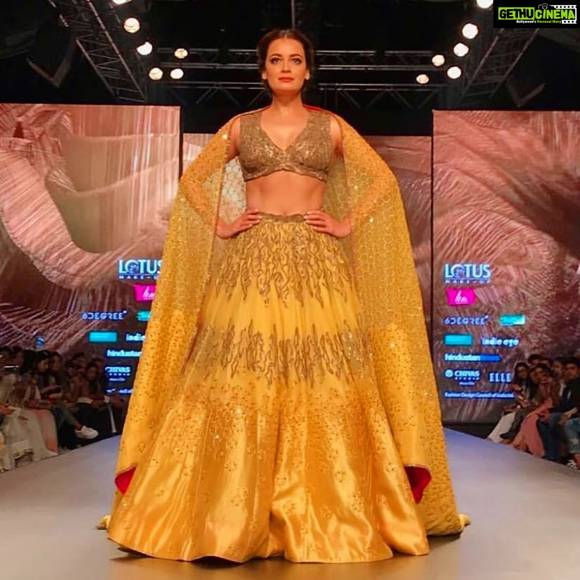 Dia Mirza Instagram - Sunshine sunshine ☀️ 🌞 #IAm as the theme for this beautiful handcrafted collection by Ruchi Roongta and Rashi Agarwal celebrates the spirit of ‘i’. A women’s empowerment begins with acknowledging the self. The spirit that must grow, prosper, love and fly! Show stopping for @ruceru.kolkata @thefdci #indiafashionweek #IAm #SunshineLehenga #WorkMode #IndianBride Hair by @karanrai001 Make up @kiran_chhetri92 Managed by @exceedentertainment @jainisha_shah Delhi, India