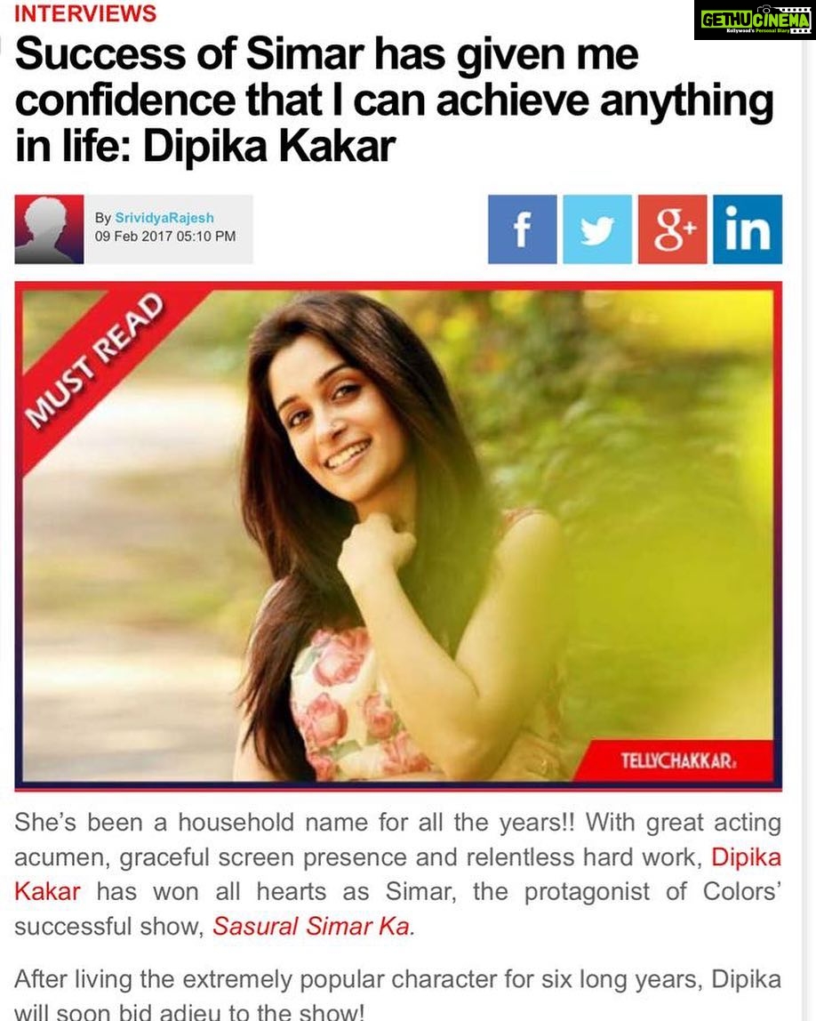 Dipika Kakar Instagram - Reel to real life, this interview has done complete justice to what I am off screen, thank you Srividyarajesh.๐ Curious to know the real me go check out my facebook page๐ #reeltoreal #prideandjoy