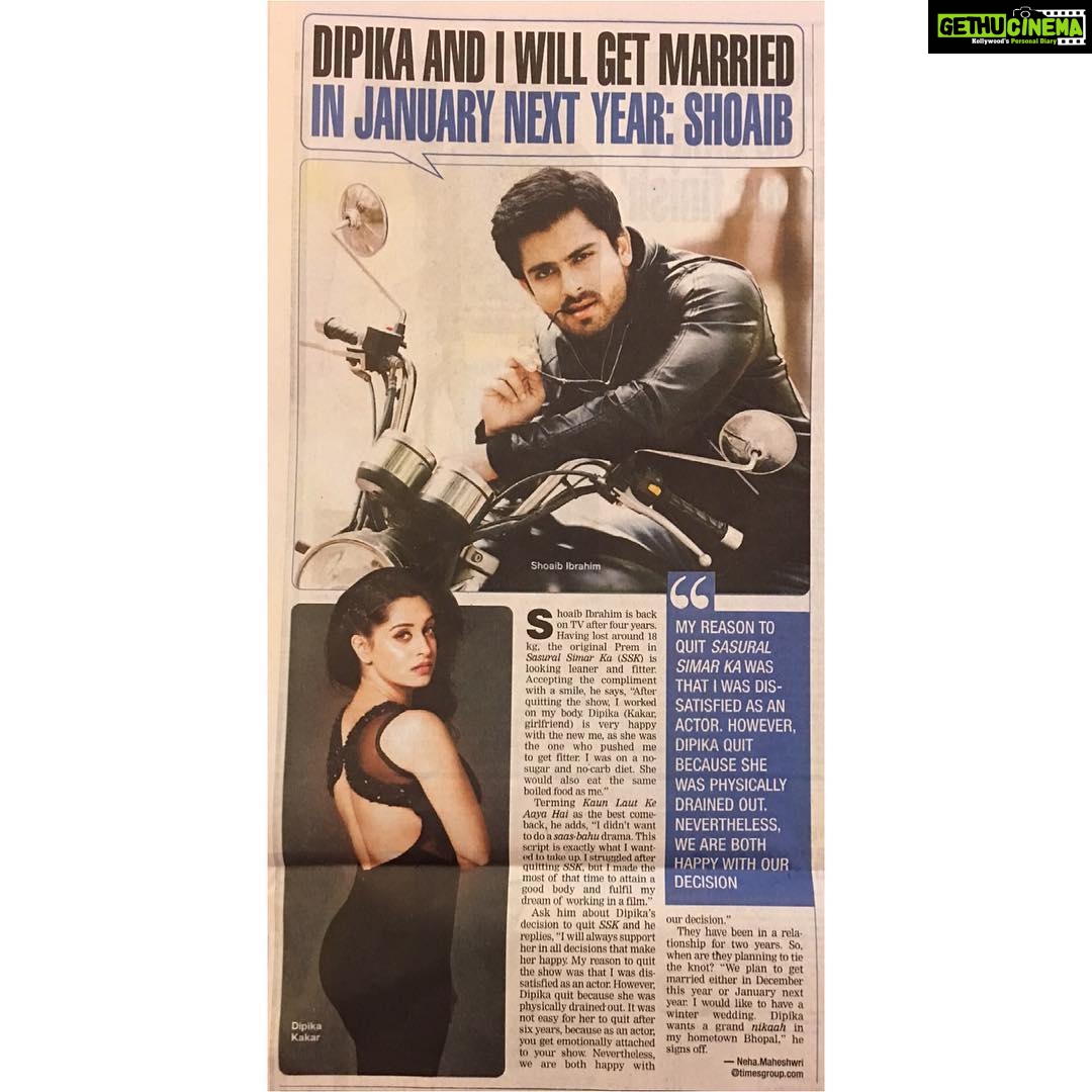 Dipika Kakar Instagram - Happiness is to wake up an see this!!!!!! Welcome back boy !!! And i know you are all ready to nail it!!!! Love uuuuuuuuu @shoaib2087 😘😘😘😘😘😘 soooooo eager to watch the new you back on screen 😊😊😊