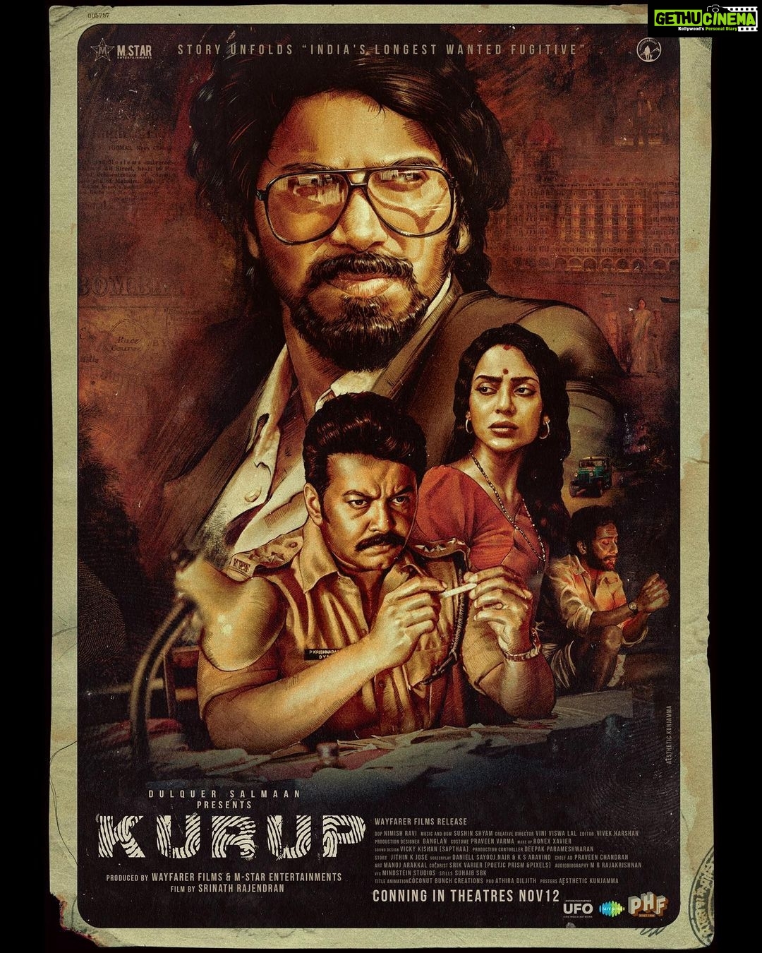 Dulquer Salmaan Instagram - Kurup, a tale of love, betrayal and murder. Unfolding in cinemas near you from November 12th ! @kurupmovie @dqswayfarerfilms @mstarentertainments @pharsfilm @srinath__rajendran @dqsalmaan @sobhitad @indrajith_s @sunnywayn @shinetomchacko_official @bharath_niwas @surabhi_lakshmi @anupamaparameswaran96 @viniviswalal @nimishravi @sushintdt @jithinkjose @sayoojnair @ks_aravind001 @vivek__harshan @praveeen_chandran @benglann @mrrajakrishnan @rkvicky1990 @kishanmohan21 @pravn_vrma @krrishskumar @ronexxavier4103 @athira_diljith @sbk_shuhaib @aesthetic_kunjamma @shaneemz @anand_rajendran_ar @jom.v @bibinperumbilli @shamnadziyad @sujai_james @basil4u @nasreenabd @varghesemathew71 @saregamatamil @saregamamalayalam @ufomoviez @editoranukamala #കുറുപ്പ് #குருப் #కురుప్ #ಕುರುಪ್ #कुरुपु #kurup