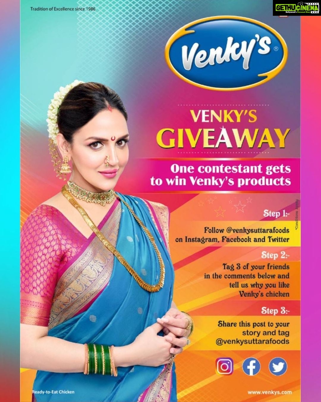 Esha Deol Instagram - Grab this opportunity👇🏼 and win some scrumptious Chicken products from the House of Venkys To participate- 1) Follow @venkysuttarafoods 2) Tag 3 of your friends and share your thoughts as to why you find Venky's Chicken irresistible 3) Share the post and tag @venkysuttarafoods All the best 👍