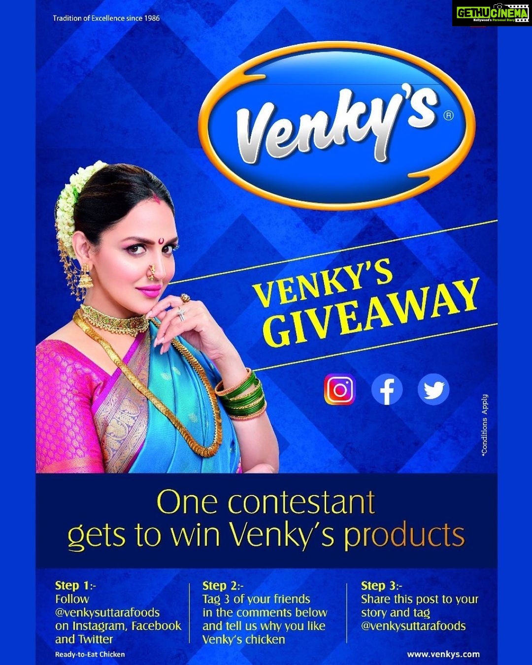 Esha Deol Instagram - Here is your chance to win some delicious, lip-smacking Venky's products. To enter- 1) Visit and follow @venkysuttarafoods on Instagram 2) Tag 3 of your friends in the comment section of @venkysuttarafoods and tell us why you love Venky's Chicken 3) Share this post to your story and tag @venkysuttarafoods Goodluck!!!πππΌ