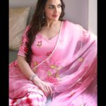 Esha Deol Instagram - The colour 'pink' is considered auspicious as it depicts hope, self-refinement, and social upliftment. We worship Goddess Mahagauri, the extreme manifestation of Goddess Durga, a symbol of purity and serenity. Goddess Mahagauri has the power to fulfill all the desires of her devotees. ♥️🧿 #Navratri2021 Outfit by @aachho Jewellery by @rubansaccessories Styled by @kareenparwani Style team @styledbyanuja @anushkasolanki98 Photographer: @popmercy @palsandpeersentairtainment Hair & Makeup: @_narendrajadhav_ & #JayaSurve @withvikram @sachinsensei