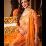 Esha Deol Instagram - Today's colour is Orange, giving a cheerful bright start to our day! Signifying tranquillity and knowledge. On the fourth navratri we pray to Goddess Kushmanda, who's known to have created the universe with her smile. She resides in the adobe of the Sun God and rides a lion.♥️🧿 #Navratri2021 #Day4 Outfit by @gulabo_jaipur Jewellery by @jewellerybyasthajagwani Styled by @kareenparwani Style team @styledbyanuja @anushkasolanki98 Photographer: @popmercy @palsandpeersentairtainment Hair & Makeup: @_narendrajadhav_ & #JayaSurve @withvikram @sachinsensei