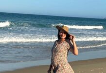 Evelyn Sharma Instagram - Mummy and Coco’s day at the beach. 💖 Sun, sand, and the salty sea! 🌞🌊 We both agree the water is still too cold to get in tho! ❄️