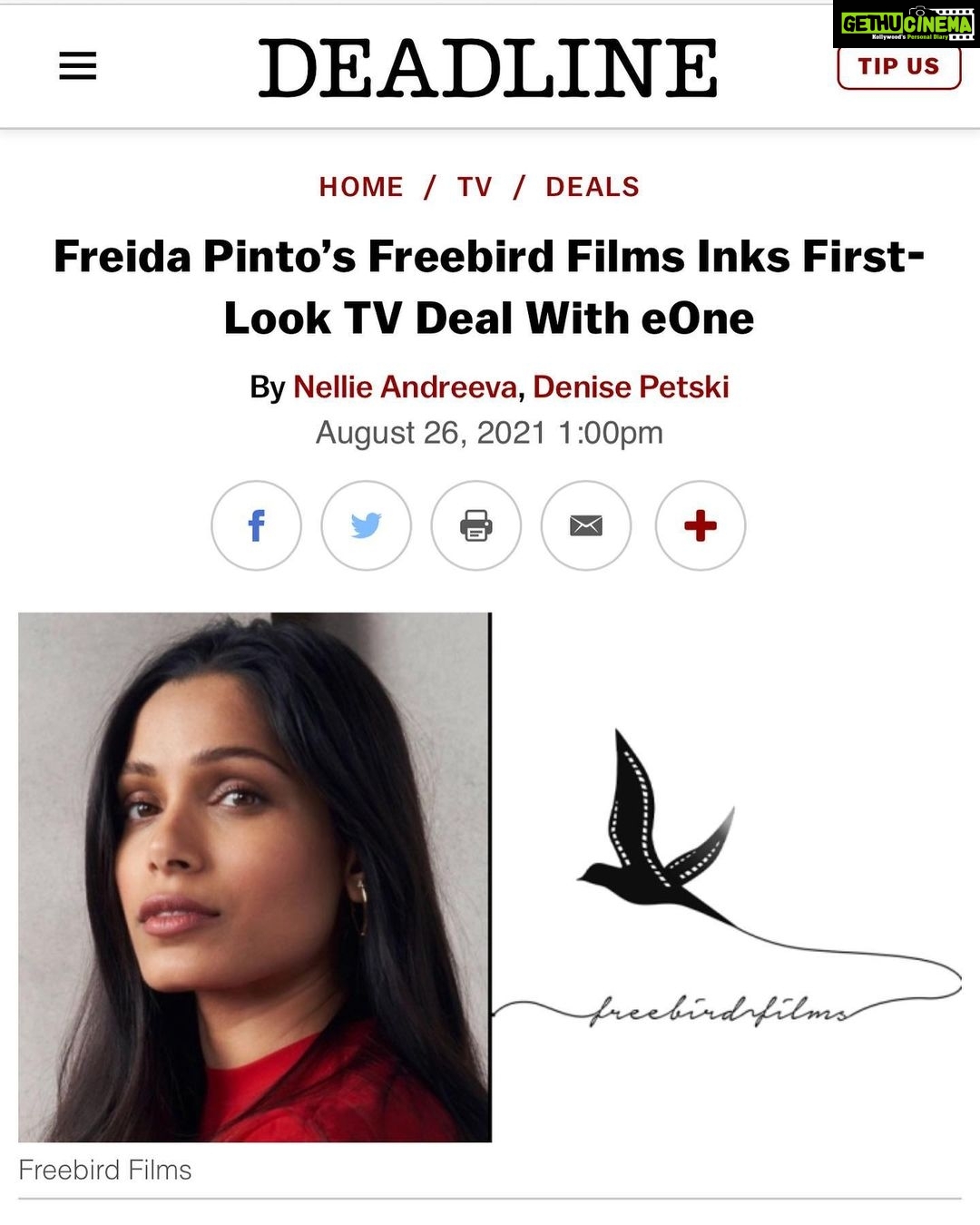 Freida Pinto Instagram - So grateful and excited for this partnership with eOne Entertainment. Women make up one-half of our world so to be given the support and platform to tell some of their stories through my company Freebird Films feels incredible. I feel lucky that I will play my small part in rewriting the way the female narrative will be reclaimed and shaped in history. But I couldn't do this without my partner @emilyverellen and her immensely valuable experience and perspective, her talent and her passion. The heart of the company! Also, @artemisporay your dedication and determination every day is inspiring! We are a small and nimble but truly badass team. Let's go do this!