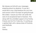 Hamsa Nandini Instagram - No matter what life throws at me, no matter how unfair it may seem, I refuse to play the victim. I refuse to be ruled by fear, pessimism, and negativity. I refuse to quit. With courage and love, I will push forward. 4 months ago, I felt a tiny lump in my breast. That very moment I knew that my life was never going to be the same. 18 years ago I had lost my mom to a dreadful disease and I had since lived under its dark shadow. I was scared. Within a couple of hours, I was at a mammography clinic getting the lump checked out. I was asked to immediately meet up with a surgical oncologist who suggested that I needed a biopsy. The biopsy confirmed all my fears and I was diagnosed with a Grade III Invasive Carcinoma (Breast Cancer). After a plethora of scans and tests, I walked bravely into the Operation Theatre where my tumour was removed. At this point, the doctors confirmed that there was no spread and I was lucky to have caught it early. A silver lining. The relief was short-lived as I tested positive for BRCA1 (Hereditary Breast Cancer). This means that I have a genetic mutation that almost guarantees that I would have a 70% chance of another Breast Cancer and a 45% chance of Ovarian Cancer throughout my life. The only way to mitigate the risk is through some very extensive prophylactic surgeries which I need to undergo before I can claim Victory. Currently, I have already undergone 9 cycles of Chemotherapy with 7 more to go. I have made myself a few promises:- I will NOT let this disease Define My Life and that I will fight it with a Smile and Win. I will get back on screen Better & Stronger. I will tell my story so that I can help Educate & Inspire others. And, I will Consciously Celebrate Life & all it has to offer. My inboxes are full with your messages enquiring about my absence. To you all, I would like to say a big thank you for your love and concern which has kept me going through this ordeal. I assure you that I am under the care of an exceptional team of doctors. This along with the unbridled support of my Family, Friends, and the Film Fraternity, I’m putting up a spirited fight with a dense dose of Positivity and Gratitude. Love, Hamsa.