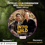 Huma Qureshi Instagram - It’s conversation time with @akshaykumar sir and the amazing @beargrylls !! Cannot wait ... 2 pm IST !! ( PS - @_vaanikapoor_ you will be missed girl ) ❤️ #intothewildwithbeargrylls