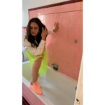 Huma Qureshi Instagram - After the success of the kitchen series .. presenting the bathtub series .. 🤪🤪 Stylist: @kavs1977 Outfit: @bhaane Shoes: @adidas . . . #ootd #Fashion #love #bathtub #neon #peach