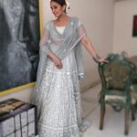 Huma Qureshi Instagram - Demure 🌹 @mohitrai @harshitadaga01 @nautankichaiti @ajayvrao721 Outfit - @anitadongre Jewellery - @silverstreakstore #grey #blue #silver #mogra #indian