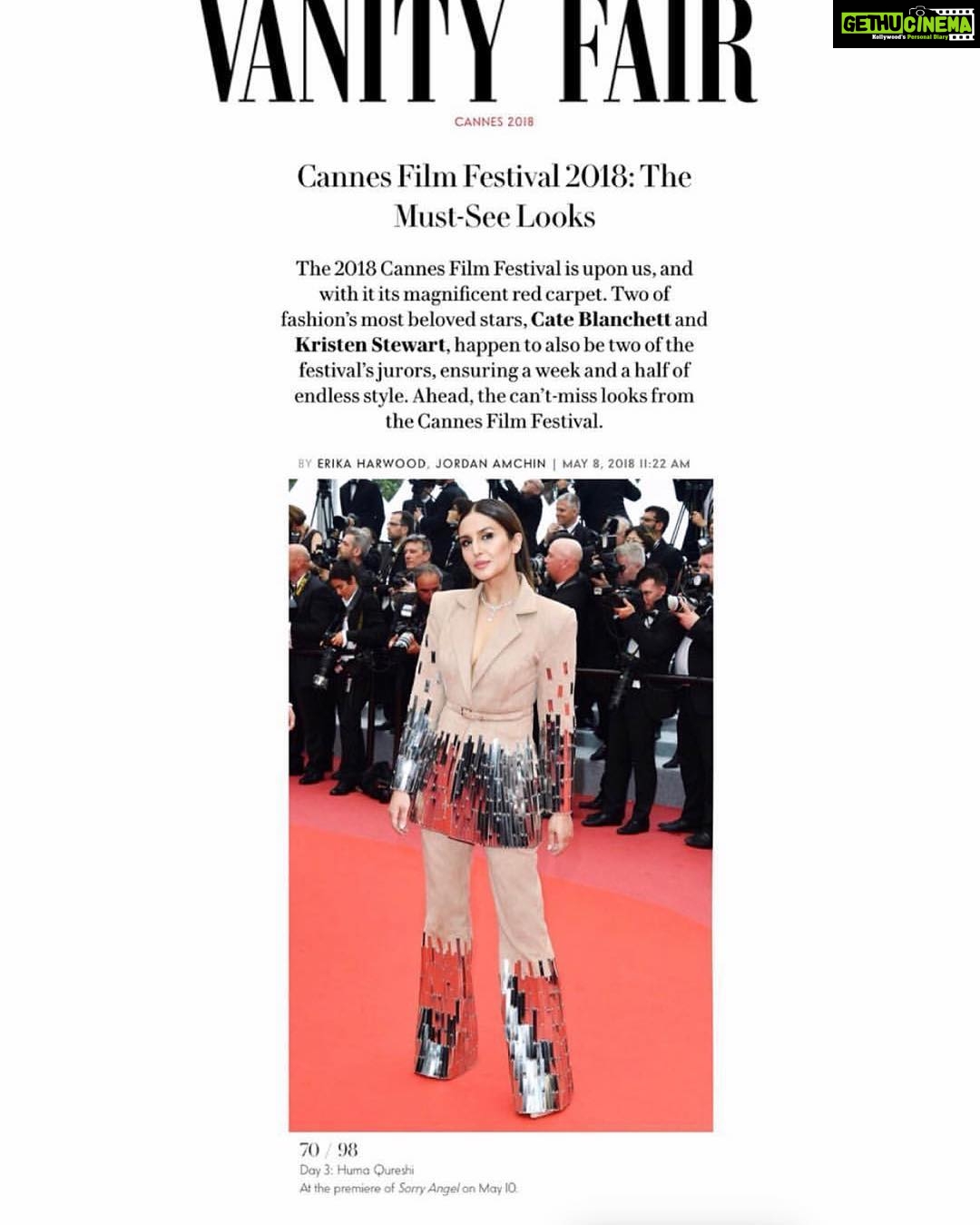 Huma Qureshi Instagram - Thank you @vanityfair @vanityfairuk for the mention ā¤ļøā¤ļø @nikhilthampi @mohitrai @manjarisinghofficial #humaatcannes #humaqureshi #actorslife #vanityfair #redcarpet And yes ! Dreams do come true @pankhuriharikrishnan šš@greygooseindia #greygoose #cannes @joemccanta