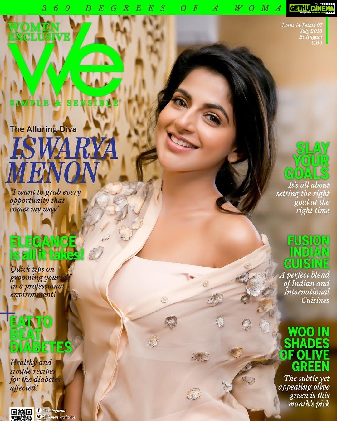 Iswarya Menon Instagram - I am the cover girl for WE magazine this month! #julyedition Do Grab your copies 😘 . Photography.. Rahul dev Styling .. @aartisshah @advdesignhouse Make up.. @promakeup_bridal_studio Wardrobe .. @aquaab_by_sfk