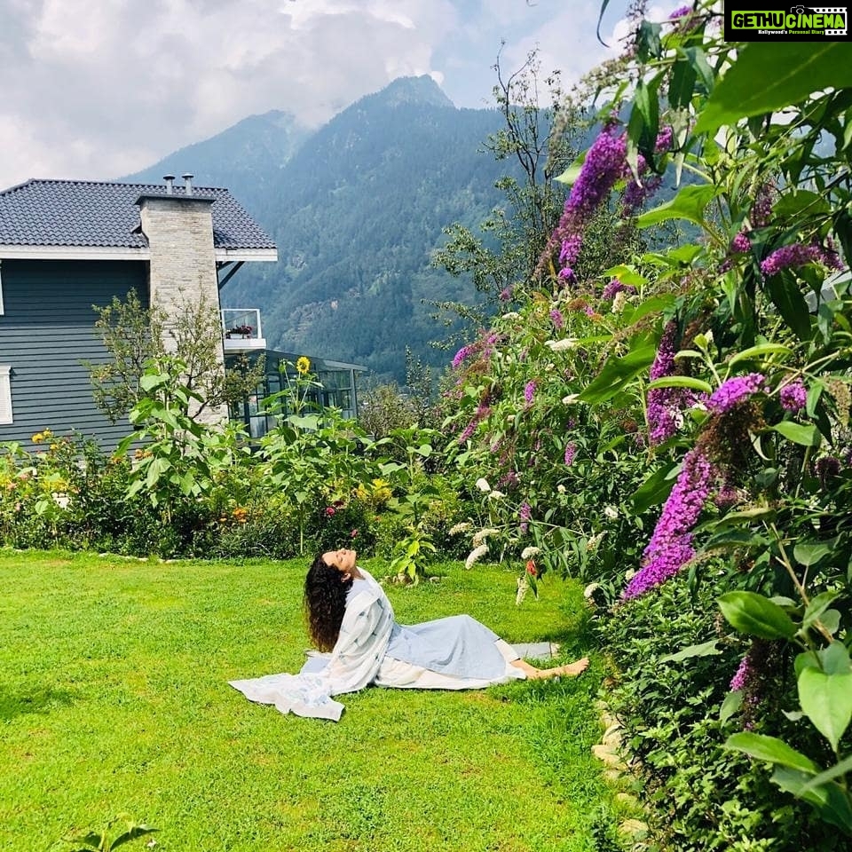 Kangana Ranaut Instagram - Sun-kissed and relishing the mist in the scenic garden, Kangana sends love from her favorite spot in the house surrounded by her baby saplings. . . Suit: @drzyabyridhi . . . . #KanganaRanaut #Manali #SunKissed Manali, Himachal Pradesh