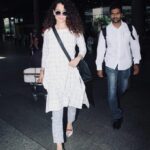 Kangana Ranaut Instagram – #KanganaRanaut arrives from Coimbatore looking fresh and rejuvenated in a MAKU dress, paired with Gucci flats and a Prada handbag