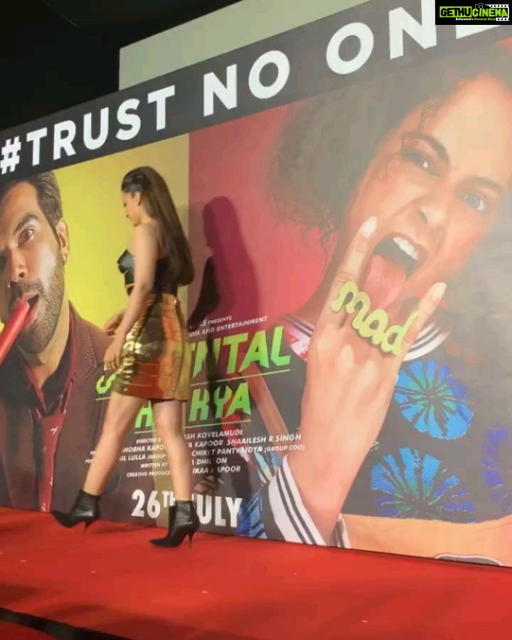 Kangana Ranaut Instagram - #Queen Kangana Ranaut shining bright in all her glory at the trailer launch of #JudgementallHaiKya in her @marinahoermanseder dress. #TrustNoOne #JudgementallHaiKyaOn26thJuly #JudgementallHaiKyaTrailer