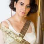 Kangana Ranaut Instagram - SAVAGE IN A SARI 👄🔥 . . #kanganaranaut spotted in Delhi for PM @narendramodi Ji's swearing-in ceremony 🇮🇳 . . Sari : @raw_mango Jewellery: @amrapalijewels Styled by : @stylebyami @shnoy09 Hair : Haseena Shaikh Make up : @chettiaralbert Heels : @louboutinworld