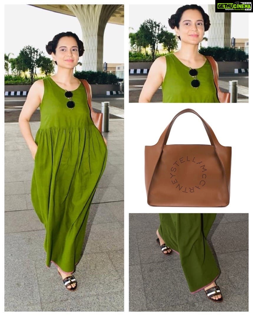 Kangana Ranaut Instagram - Keepin' it casual 😎🥰 . . Bag @stellamccartney Sandals @louisvuitton Dress - @runawaybicycle . . #airportstyle #kanganaranaut