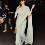 Kangana Ranaut Instagram - Easy Breezy Queen! Saree - @suta_bombay Shoes - @gucci Bag - @bottegaveneta #SummerFashion #Airportfashion #airportdiaries✈️#indianethnic #SareeLove #Sarees #sareefashion