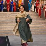 Kangana Ranaut Instagram - Her beauty has a language of her own. #KanganaRanaut at the #Bharatyerehnachahiye song launch from @Manikarnikafilm #Manikarnika Necklace - Mam's on Antique Dress - @GoodEarthIndia Vintage cashier shawl @goodearthindia Mojari - @FizzyGoblet Hair - @shaikhhaseena33 Make Up - @albert_chettiar