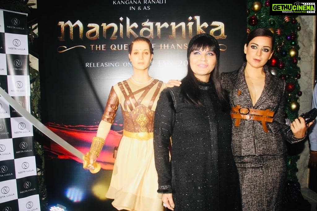 Kangana Ranaut Instagram - The designer & her muse. #KanganaRanaut at the Manikarnika party by @neeta_lulla Jacket: @tomford Tweed zip skirt by @tomford