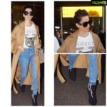 Kangana Ranaut Instagram - The fashionista is back in town! Queen #KanganaRanaut slaying in her airport look Outfit - Camel Overcoat @Loewe Tee- @Gucci Bag- @Hermes #OutfitOfTheDay #ootd #airportlook