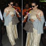 Kangana Ranaut Instagram - #KanganaRanaut looking Resplendent in a classy Saree and pearls combination. She was returning from Udaipur. #airportfashion #airportdiaries