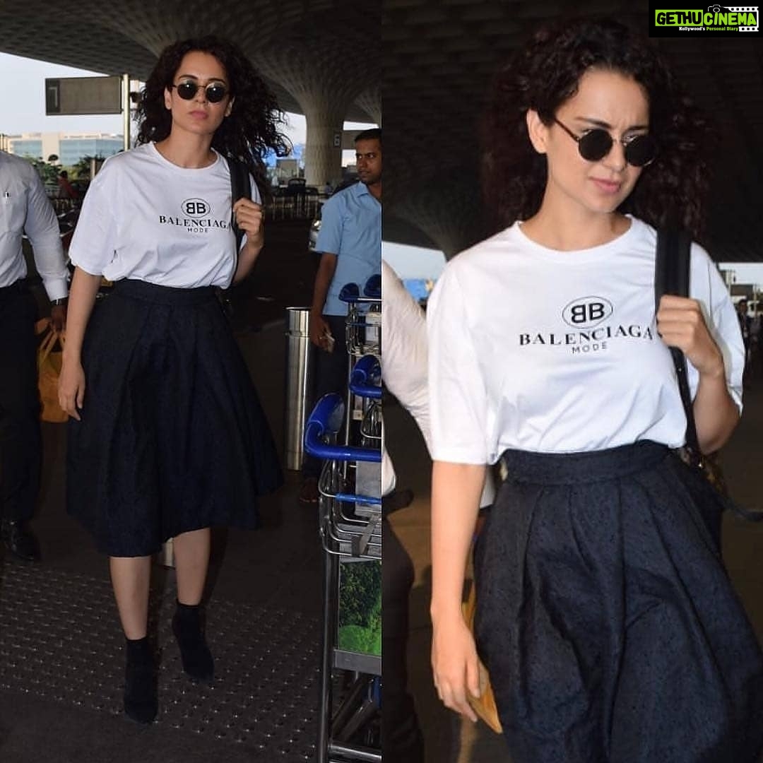 Kangana Ranaut Instagram - The ever so stylish #KanganaRanaut spotted at the #mumbai airport as she leaves for the Maheshwaram schedule of #Manikarnika . #airportdiaries